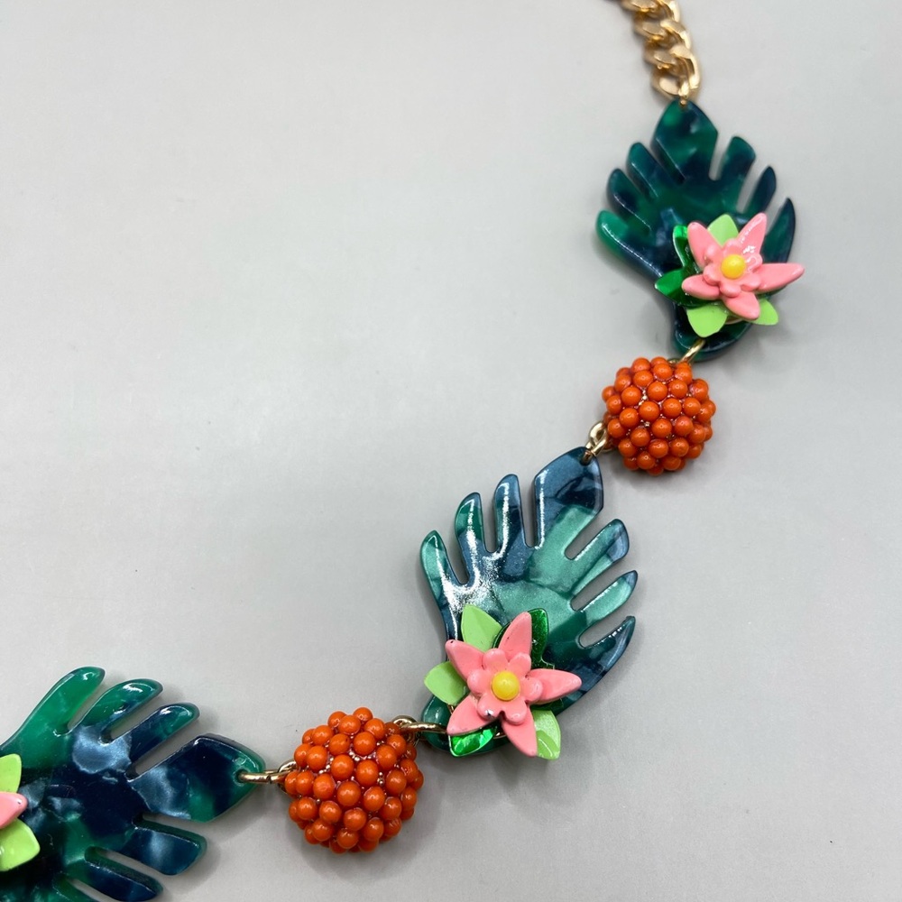 INC International Concepts Gold Tone Tropical Leaf Floral Statement Necklace - Picture 4 of 7